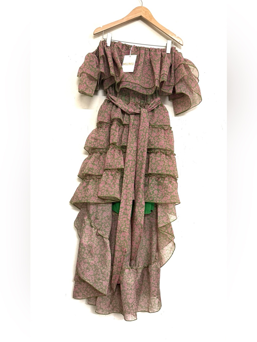 NWT Show Me Your MuMu Brandy Off-Shoulder Dress in Pink & Green Sz S - Picture 8 of 17